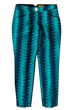 Ted Baker - Blue Art Deco Patterned Tapered Leg Pants Sz 4