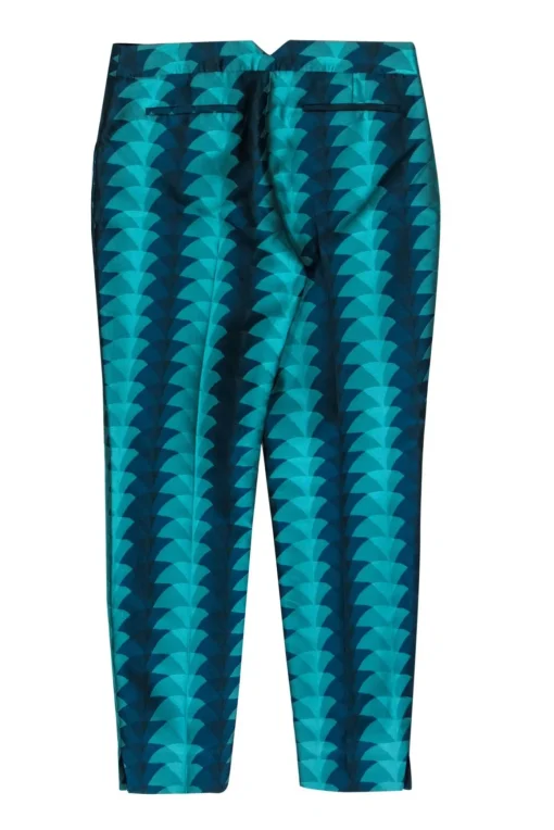 Ted Baker - Blue Art Deco Patterned Tapered Leg Pants Sz 4
