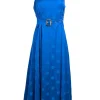 Ted Baker - Blue Polka Dot Satin Jacquard Belted Midi Dress Sz 10