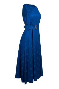 Ted Baker - Blue Polka Dot Satin Jacquard Belted Midi Dress Sz 10