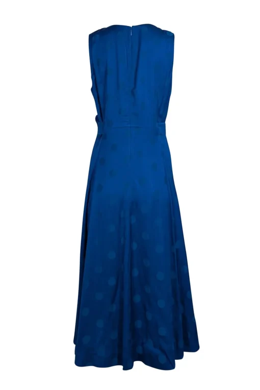 Ted Baker - Blue Polka Dot Satin Jacquard Belted Midi Dress Sz 10