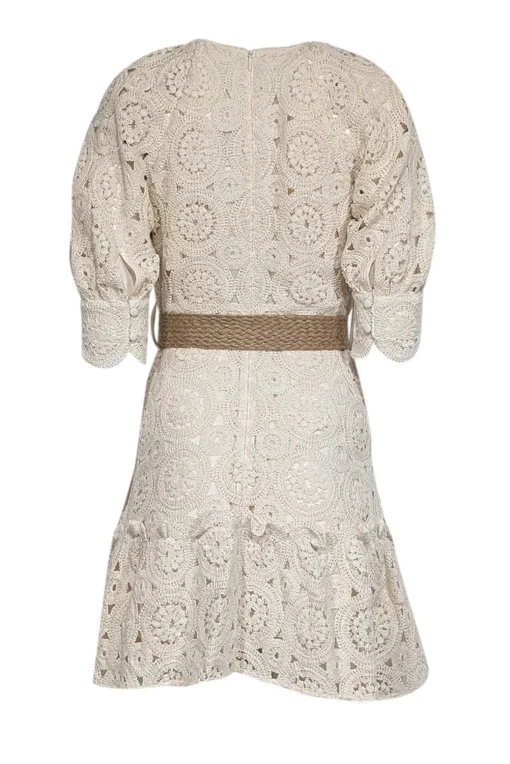 Ted Baker - Cream Crochet Lace Belted Dress Sz 6