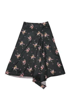 Ted Baker - Dark Green Floral Print Satin Asymmetrical Skirt Sz 6