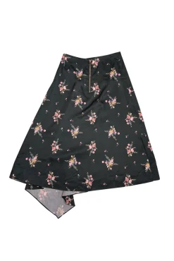 Ted Baker - Dark Green Floral Print Satin Asymmetrical Skirt Sz 6