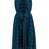 Ted Baker - Emerald Green Pleated Satin Striped Maxi Dress w/ Chain Straps Sz 12