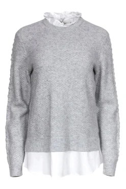 Ted Baker - Grey Textured Knit Sweater w/ Ruffled Shirt Underlay Sz 6