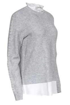 Ted Baker - Grey Textured Knit Sweater w/ Ruffled Shirt Underlay Sz 6