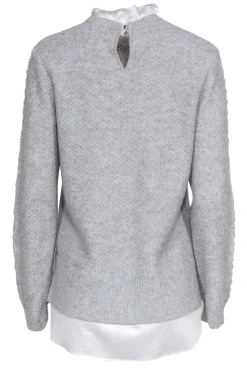 Ted Baker - Grey Textured Knit Sweater w/ Ruffled Shirt Underlay Sz 6