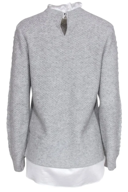 Ted Baker - Grey Textured Knit Sweater w/ Ruffled Shirt Underlay Sz 6