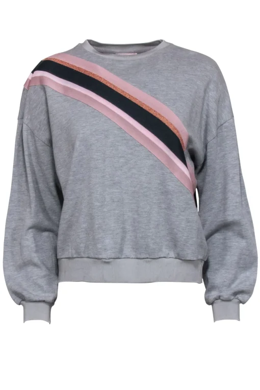 Ted Baker – Grey w/ Pink Stripes Crew Neck Sweater Sz 2