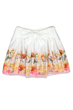 Ted Baker - Ivory & Floral Print Mini Skirt w/ Bow Sz 4