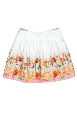 Ted Baker - Ivory & Floral Print Mini Skirt w/ Bow Sz 4