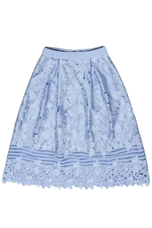 Ted Baker - Light Blue Floral Eyelet Lace Skirt Sz 2