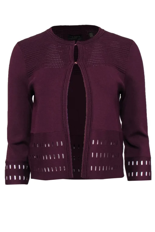 Ted Baker - Maroon Bandage-Style Cardigan w/ Cutout Trim Sz 6