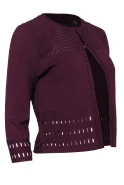Ted Baker - Maroon Bandage-Style Cardigan w/ Cutout Trim Sz 6