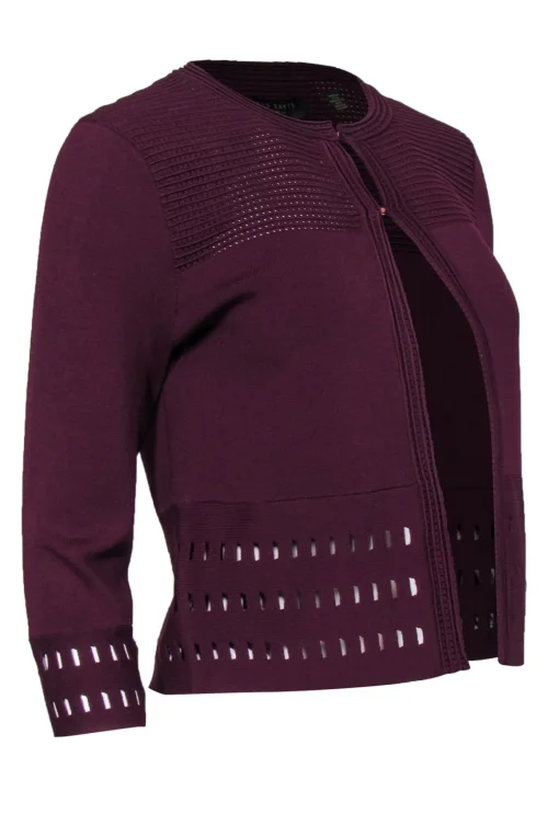 Ted Baker - Maroon Bandage-Style Cardigan w/ Cutout Trim Sz 6