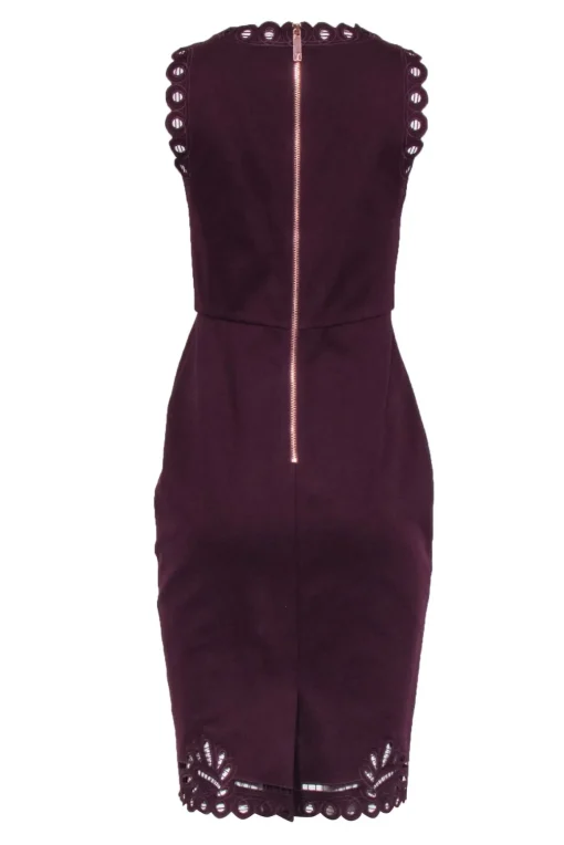 Ted Baker - Maroon Sleeveless Lace Trim Dress Sz 6