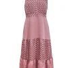 Ted Baker - Mauve Polka Dot Satin Tiered Maxi Dress Sz 6