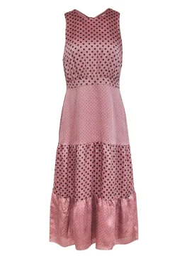 Ted Baker - Mauve Polka Dot Satin Tiered Maxi Dress Sz 6