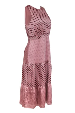 Ted Baker - Mauve Polka Dot Satin Tiered Maxi Dress Sz 6
