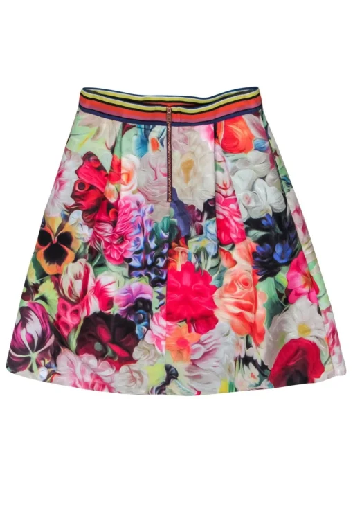 Ted Baker - Multicolor Swirly Floral Print Pleated Flare Skirt Sz 4