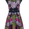Ted Baker - Navy & Multicolor Abstract Floral Print Fit & Flare Dress Sz 10