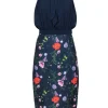 Ted Baker - Navy Pleated Bodice w/ Floral Skirt Dress Sz 10