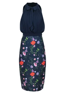 Ted Baker - Navy Pleated Bodice w/ Floral Skirt Dress Sz 10