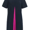 Ted Baker - Navy Pleated Front Collar Dress Sz 10