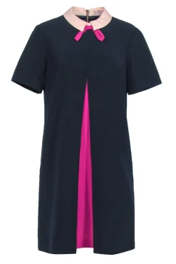 Ted Baker - Navy Pleated Front Collar Dress Sz 10