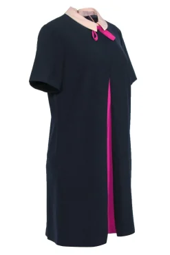 Ted Baker - Navy Pleated Front Collar Dress Sz 10