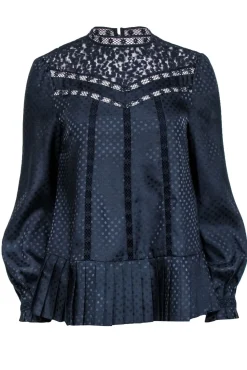 Ted Baker - Navy Polka Dot Print w/ Lace Trim Detail Sz 4