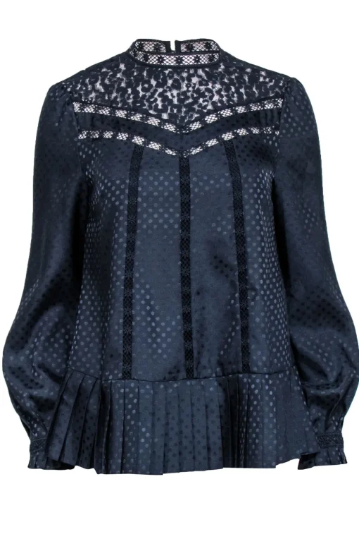 Ted Baker - Navy Polka Dot Print w/ Lace Trim Detail Sz 4