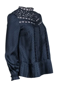 Ted Baker - Navy Polka Dot Print w/ Lace Trim Detail Sz 4
