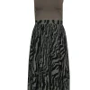 Ted Baker - Olive Knit Top Midi Dress w/ Pleated Zebra Print Skirt Sz 4