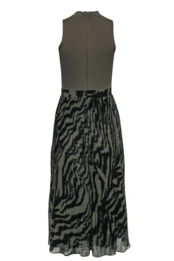 Ted Baker - Olive Knit Top Midi Dress w/ Pleated Zebra Print Skirt Sz 4