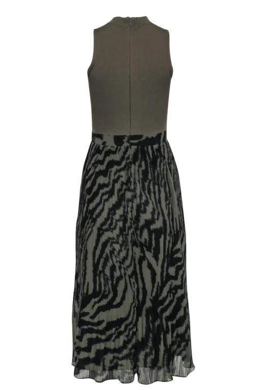 Ted Baker - Olive Knit Top Midi Dress w/ Pleated Zebra Print Skirt Sz 4