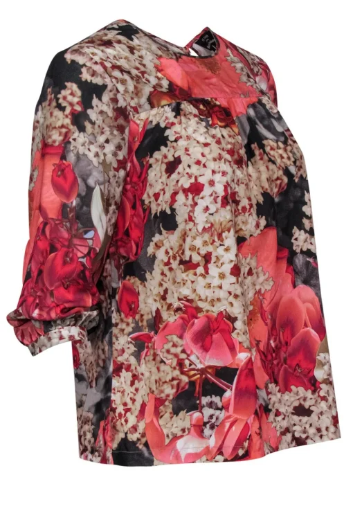 Ted Baker - Pink & Grey Floral Print Blouse Sz S
