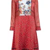 Ted Baker - Red & Black Floral Print Collared Satin Dress Sz 8