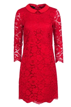 Ted Baker - Red Lace Shift Dress w/ Peter Pan Collar Sz 6
