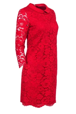 Ted Baker - Red Lace Shift Dress w/ Peter Pan Collar Sz 6