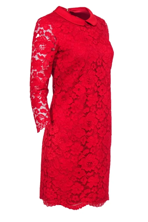 Ted Baker - Red Lace Shift Dress w/ Peter Pan Collar Sz 6