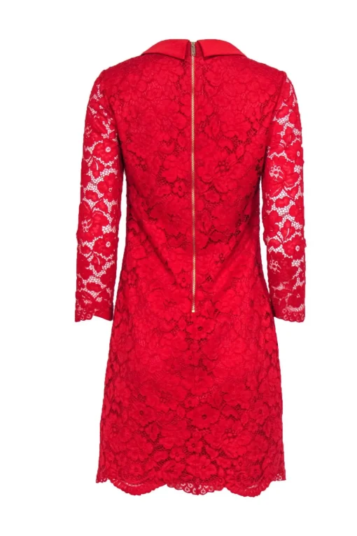 Ted Baker - Red Lace Shift Dress w/ Peter Pan Collar Sz 6