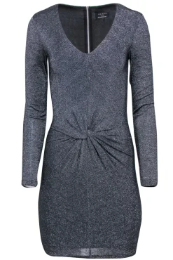 Ted Baker - Silver Sparkly Knotted Long Sleeve Sheath Dress Sz 2