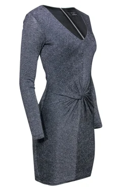 Ted Baker - Silver Sparkly Knotted Long Sleeve Sheath Dress Sz 2