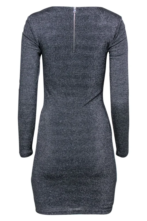 Ted Baker - Silver Sparkly Knotted Long Sleeve Sheath Dress Sz 2