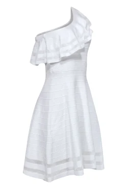 Ted Baker - White One Shoulder Fit & Flare Knit Dress w/ Shoulder Ruffle Sz 8