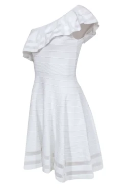 Ted Baker - White One Shoulder Fit & Flare Knit Dress w/ Shoulder Ruffle Sz 8
