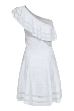 Ted Baker - White One Shoulder Fit & Flare Knit Dress w/ Shoulder Ruffle Sz 8