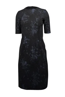 Teri Jon - Black & Metallic Navy Floral Brocade Dress Sz 2